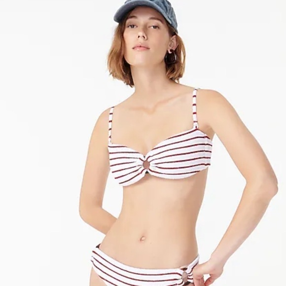 NWT J.Crew Scrunchie Ring Bandeau Bikini Top in‎ Stripe size XL - Picture 2 of 14